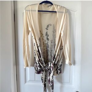 Garnet Hill Lightweight Floral Waterfall Lagenlook Cardigan Sweater Size M